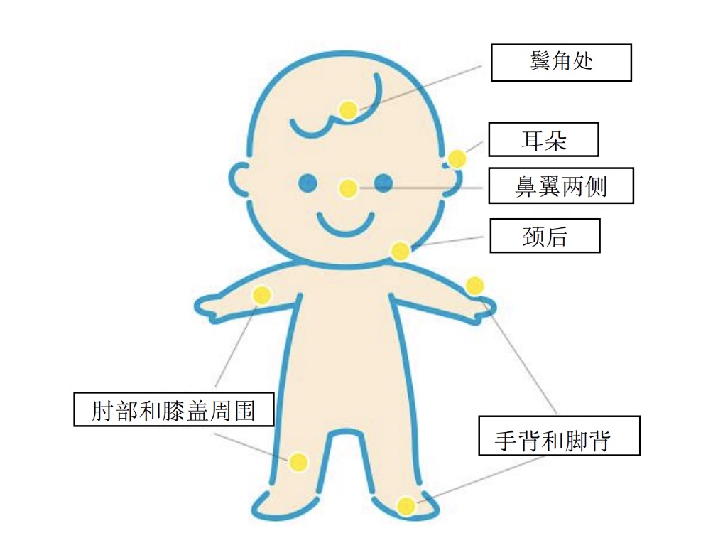 防晒霜容易涂漏的部位的婴儿插图