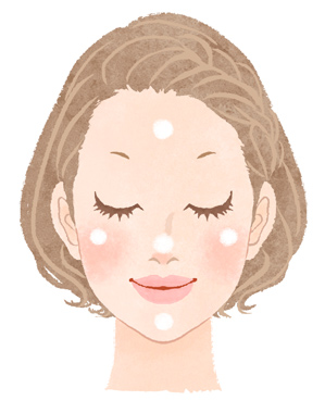 在面部及脖颈涂抹防晒霜方法的女性插图