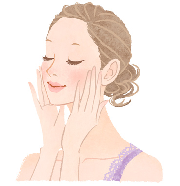 使用手心将防晒霜涂抹到脸上的女性插图